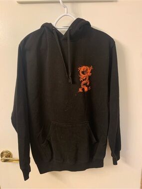 Men's Black Hoodie with Red Dragon Chest Graphic